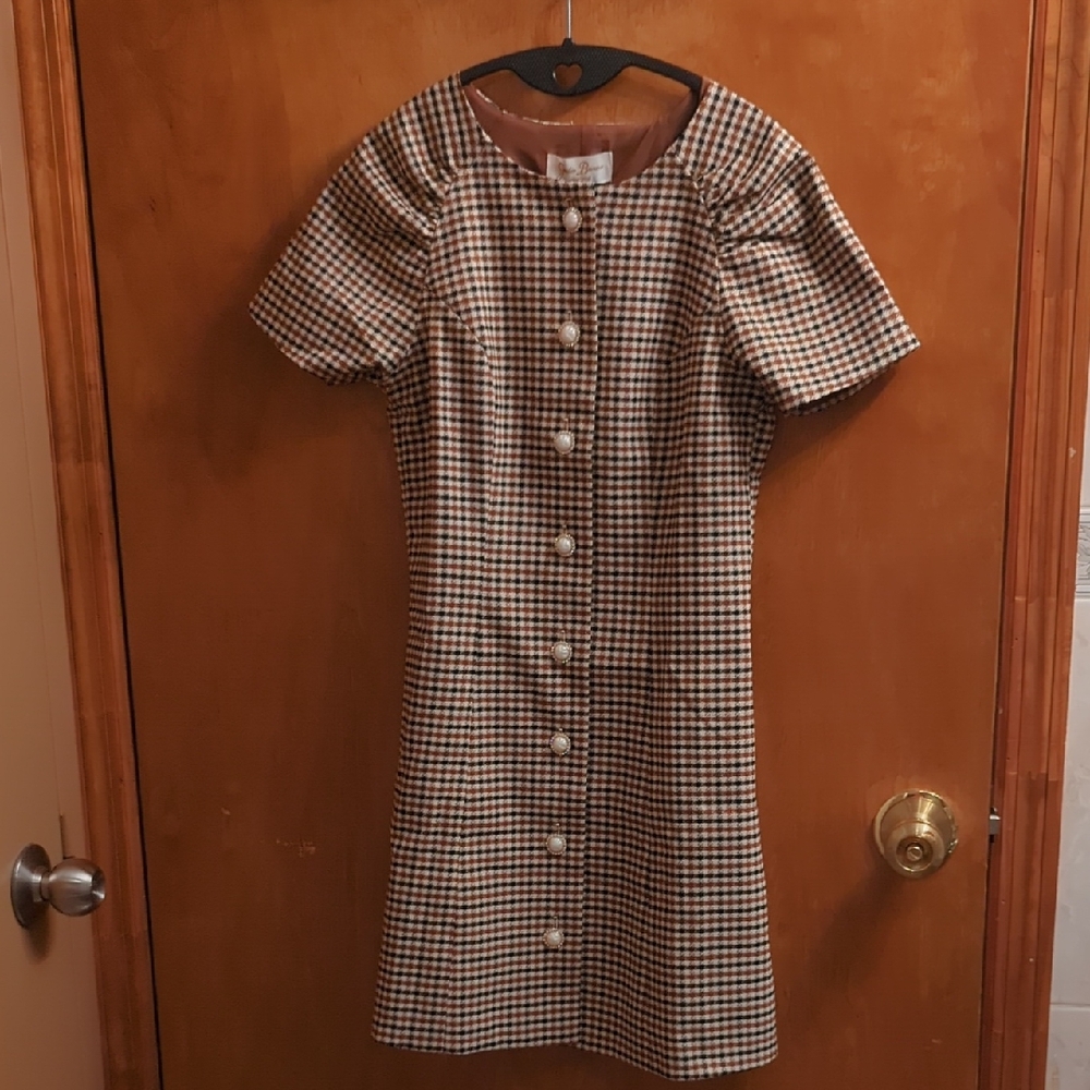 JB by Julie Brown Checkered Midi Dress - Brown and Cream